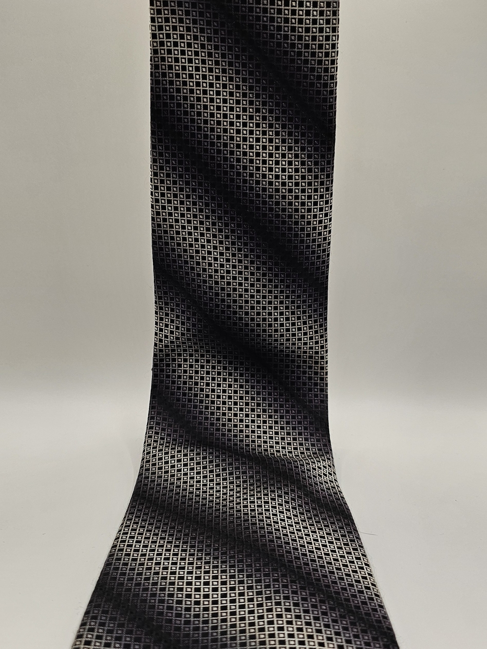 Kenneth Cole New York Black and Silver Micro-Check Silk Tie
